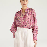 FRANKLIN SHIRT IN PRINTED HABUTAI - BEGONIA/PURPLE