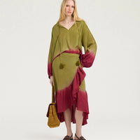 ISLETA SKIRT IN TIE-DYED HABUTAI - OIL/CYCLAMEN