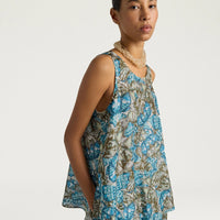 OCRA TOP IN PRINTED HABUTAI - AIR FORCE BLUE/SAGE