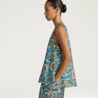 OCRA TOP IN PRINTED HABUTAI - AIR FORCE BLUE/SAGE