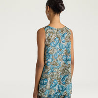 OCRA TOP IN PRINTED HABUTAI - AIR FORCE BLUE/SAGE