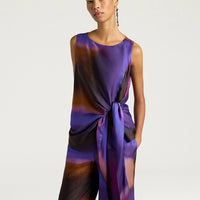 LAPIS TOP IN ALL-OVER PRINTED SATIN - IRIS/CARAMEL