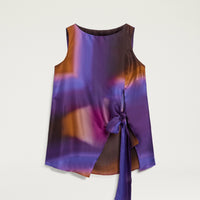 LAPIS TOP IN ALL-OVER PRINTED SATIN - IRIS/CARAMEL