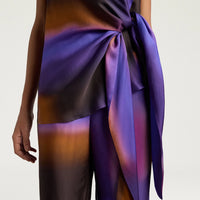 LAPIS TOP IN ALL-OVER PRINTED SATIN - IRIS/CARAMEL