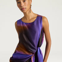LAPIS TOP IN ALL-OVER PRINTED SATIN - IRIS/CARAMEL