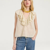 FIESTA TOP IN EMBROIDERED VOILE - BEIGE