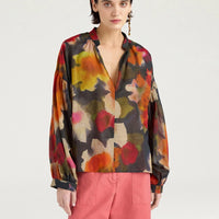 NEBLINA BLOUSE IN PRINTED COTTON VOILE - ARMY MULTICOLOR