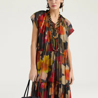 OTERO DRESS IN PRINTED COTTON VOILE - ARMY MULTICOLOR