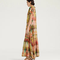 PALOMA DRESS IN PRINTED HABUTAI - GREEN MULTICOLOR