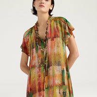 PALOMA DRESS IN PRINTED HABUTAI - GREEN MULTICOLOR