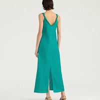 XIMENA DRESS IN LINEN - EMERALD GREEN