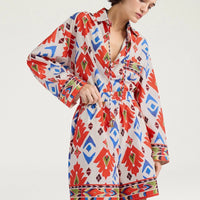 TUMBLE SHORTS IN PRINTED POPLIN - RED/BLUE MULTICOLOR