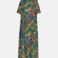 CARNAVAL DRESS IN PRINTED HABUTAI SILK - MULTICOLOR BLUE