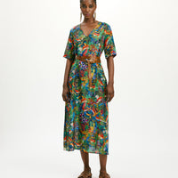 CARNAVAL DRESS IN PRINTED HABUTAI SILK - MULTICOLOR BLUE