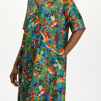 CARNAVAL DRESS IN PRINTED HABUTAI SILK - MULTICOLOR BLUE