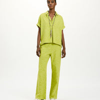 CAROLINA BLOUSE IN TEXTURED POPLIN - LIME GREEN