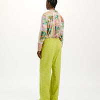LAMA PANTS IN TEXTURED POPLIN - LIME GREEN