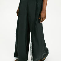 MARCOS PANTS IN HABUTAI WITH VALENCIENNES - BLACK