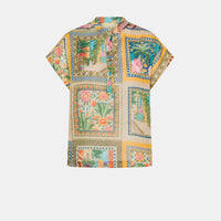 PASO BLOUSE IN PRINTED COTTON VOILE - MULTICOLOR GREEN