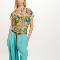 PASO BLOUSE IN PRINTED COTTON VOILE - MULTICOLOR GREEN