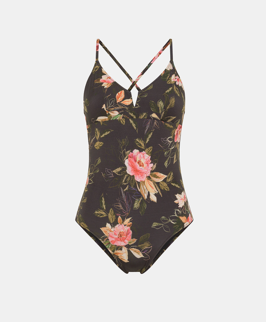 CORAL SPRING SWIMSUIT IN PRINTED LYCRA - BLACK/PINK
