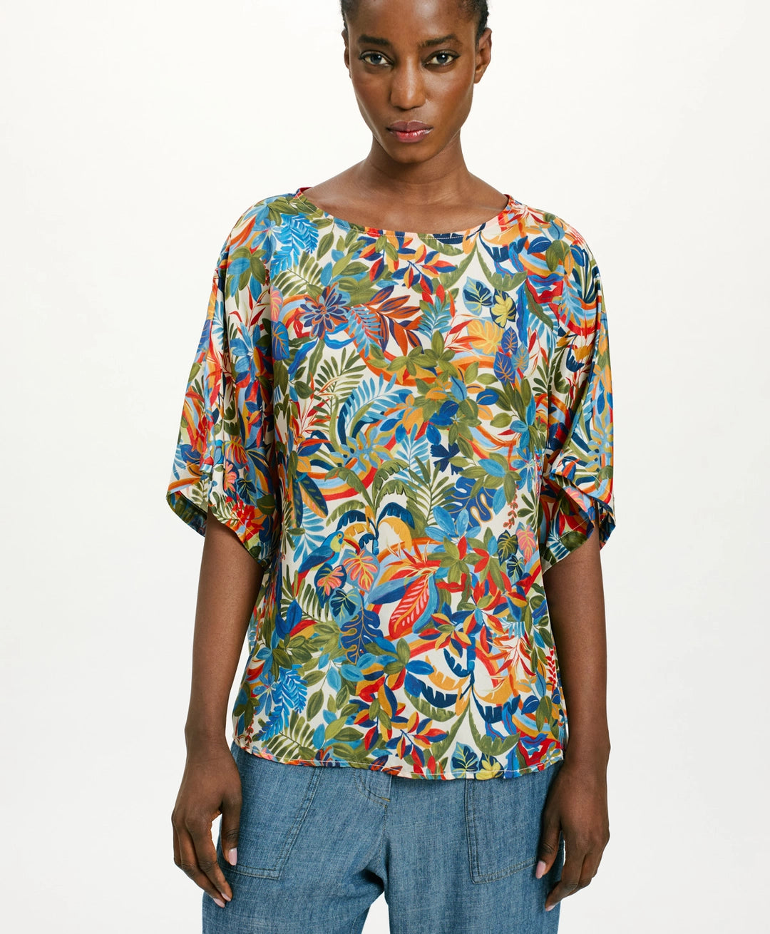 JARI BLOUSE IN PRINTED HABUTAI - MULTICOLOR CREAM