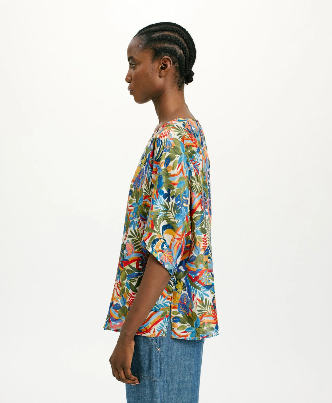 JARI BLOUSE IN PRINTED HABUTAI - MULTICOLOR CREAM