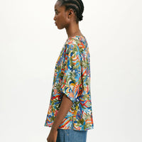 JARI BLOUSE IN PRINTED HABUTAI - MULTICOLOR CREAM