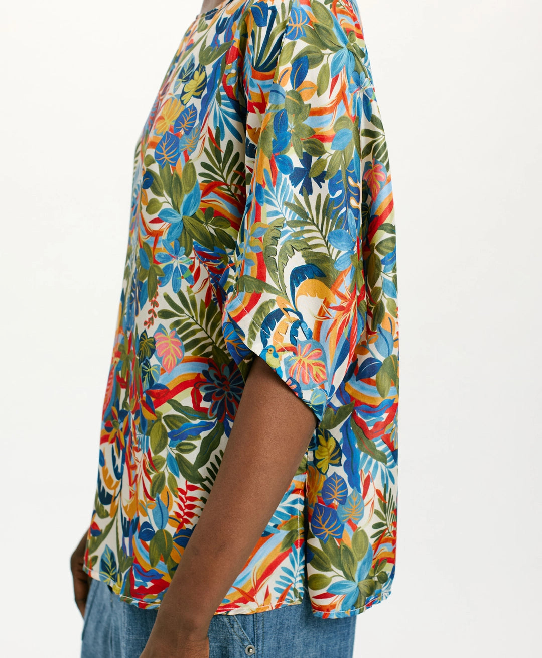 JARI BLOUSE IN PRINTED HABUTAI - MULTICOLOR CREAM