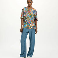JARI BLOUSE IN PRINTED HABUTAI - MULTICOLOR CREAM