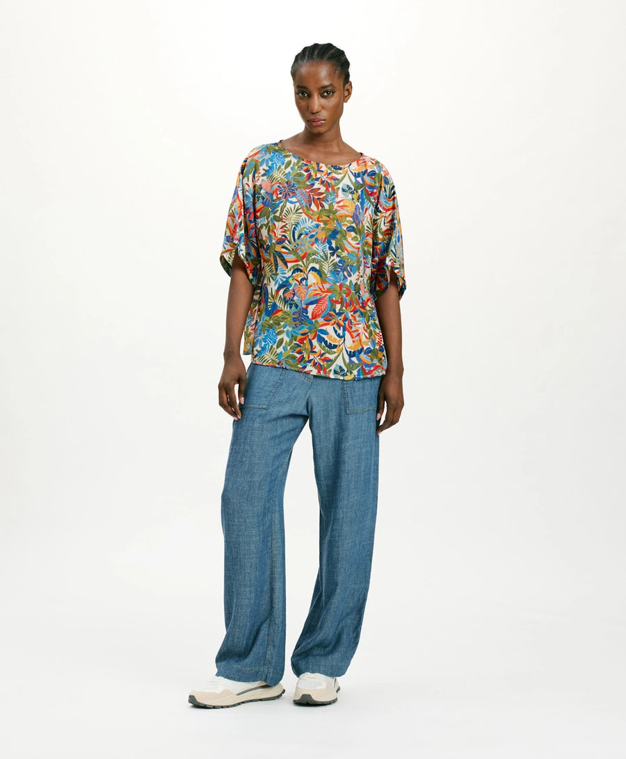 JARI BLOUSE IN PRINTED HABUTAI - MULTICOLOR CREAM