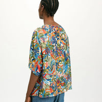 JARI BLOUSE IN PRINTED HABUTAI - MULTICOLOR CREAM