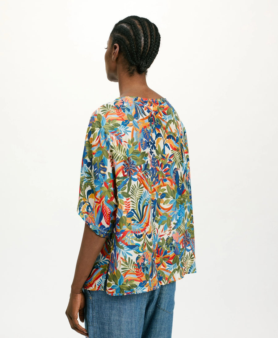 JARI BLOUSE IN PRINTED HABUTAI - MULTICOLOR CREAM