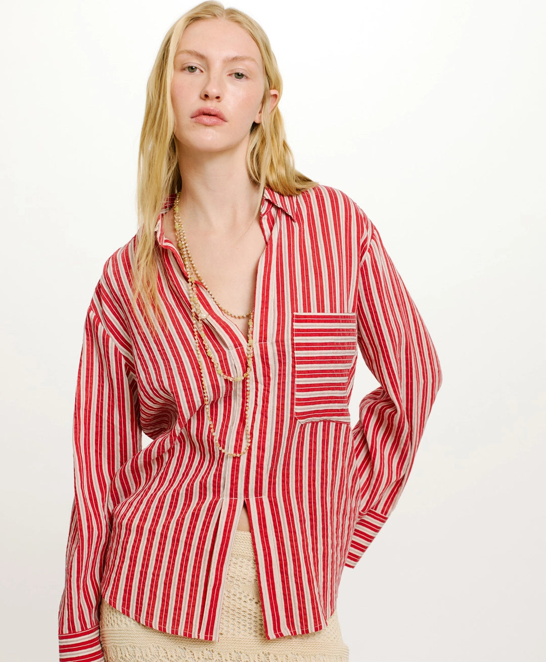 TARA BLOUSE IN STRIPED COTTON AND SILK