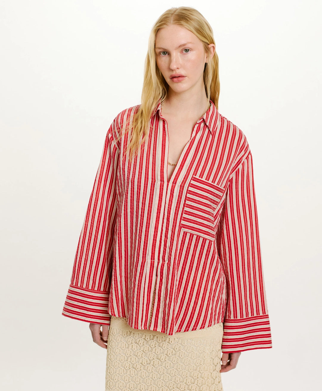 TARA BLOUSE IN STRIPED COTTON AND SILK