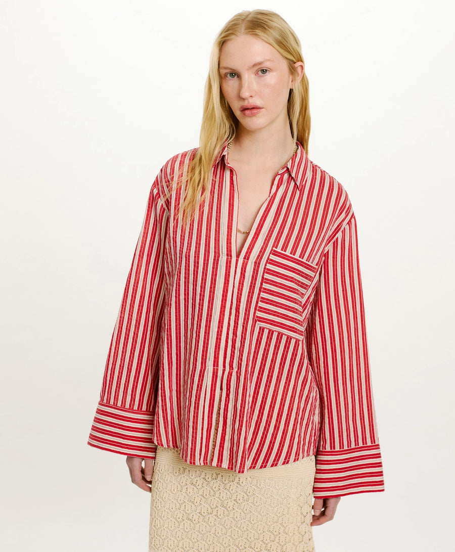 TARA BLOUSE IN STRIPED COTTON AND SILK