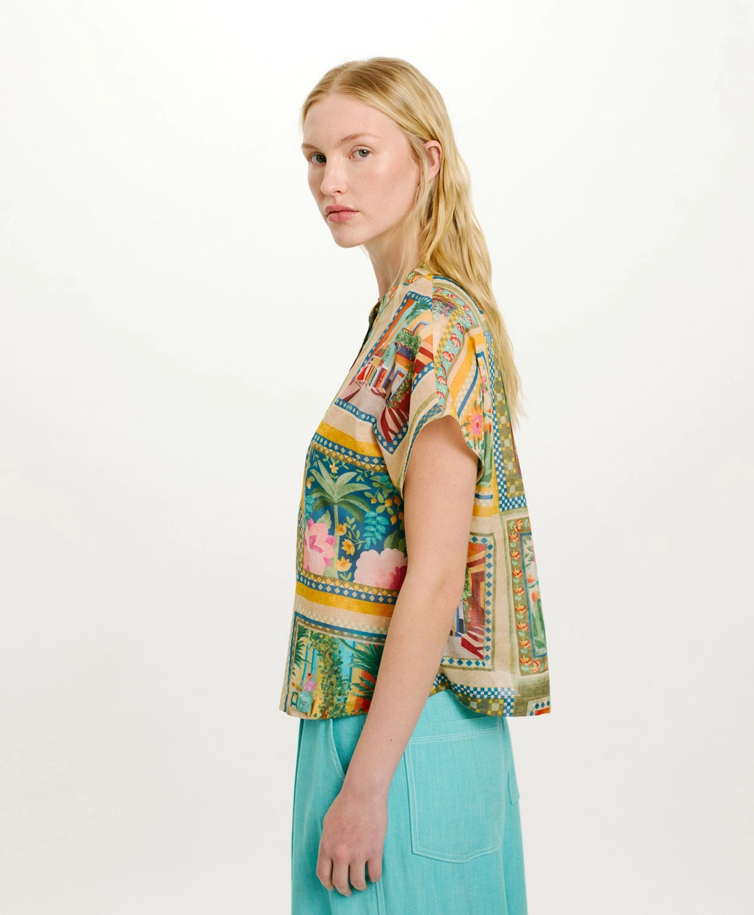 PASO BLOUSE IN PRINTED COTTON VOILE - MULTICOLOR GREEN