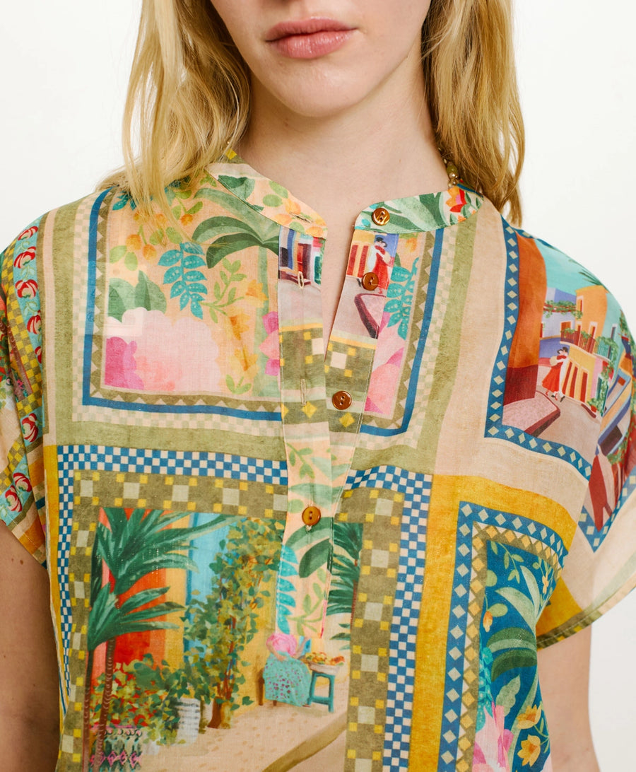 PASO BLOUSE IN PRINTED COTTON VOILE - MULTICOLOR GREEN