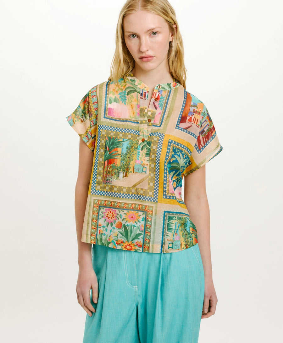 PASO BLOUSE IN PRINTED COTTON VOILE - MULTICOLOR GREEN