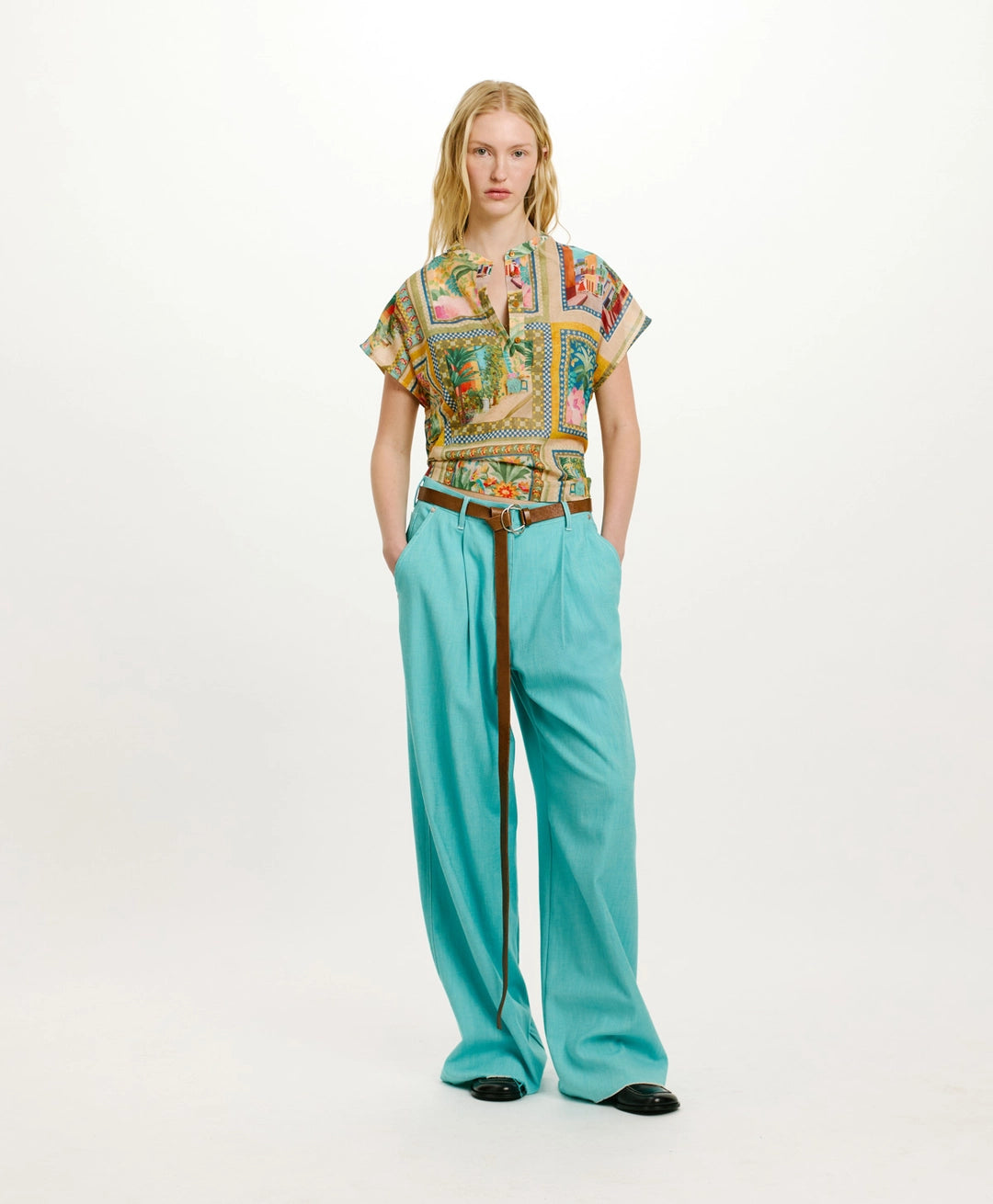 PASO BLOUSE IN PRINTED COTTON VOILE - MULTICOLOR GREEN