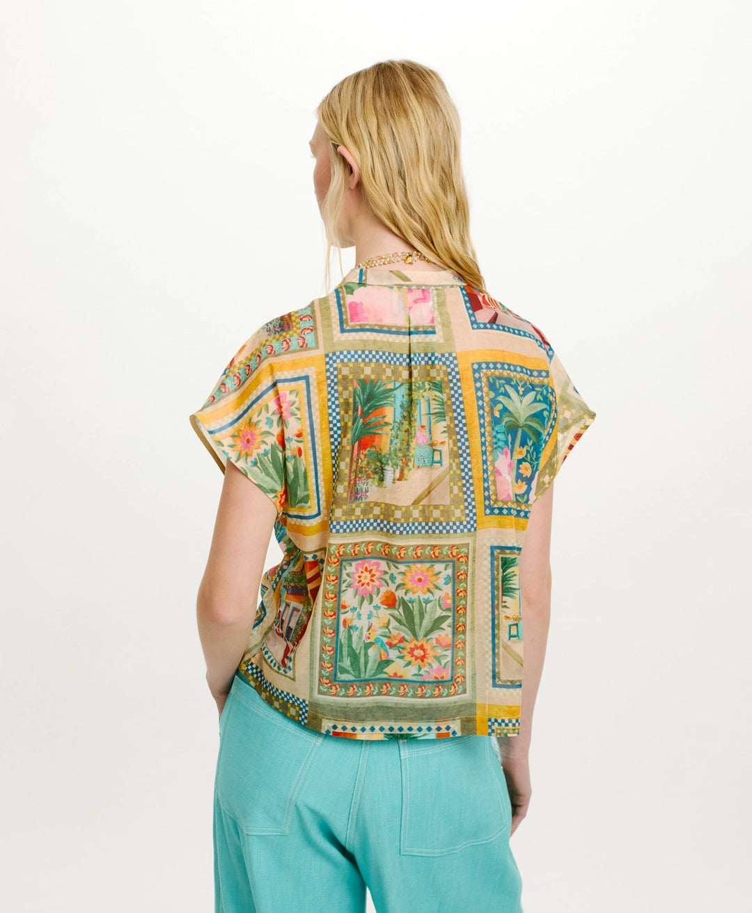 PASO BLOUSE IN PRINTED COTTON VOILE - MULTICOLOR GREEN