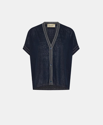 PRIPRIOCA CARIDGAN IN COTTON AND LINEN - BLUE