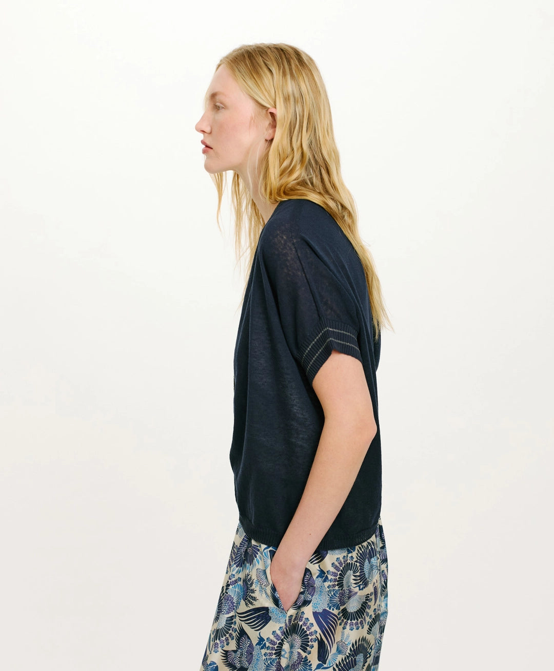 PRIPRIOCA CARIDGAN IN COTTON AND LINEN - BLUE