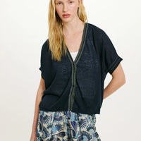 PRIPRIOCA CARIDGAN IN COTTON AND LINEN - BLUE