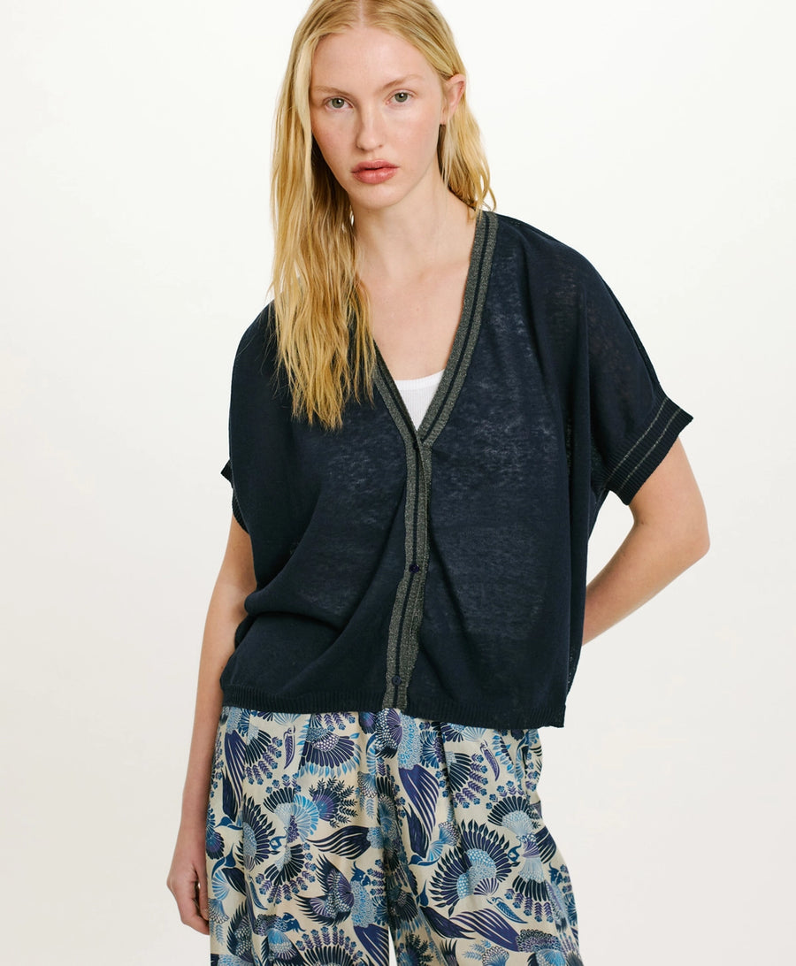 PRIPRIOCA CARIDGAN IN COTTON AND LINEN - BLUE