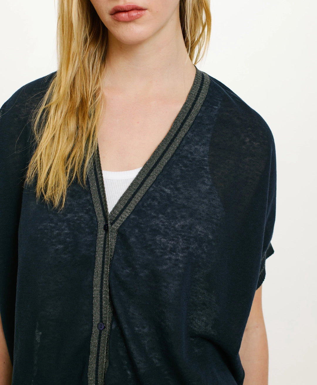PRIPRIOCA CARIDGAN IN COTTON AND LINEN - BLUE