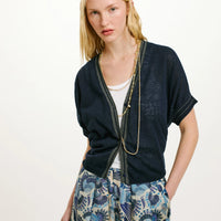 PRIPRIOCA CARIDGAN IN COTTON AND LINEN - BLUE