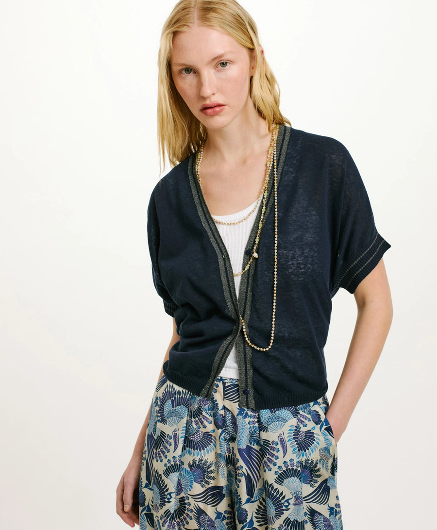 PRIPRIOCA CARIDGAN IN COTTON AND LINEN - BLUE