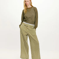 JUAN PANTS IN STRIPED COTTON AND SILK - CREAM/GREEN