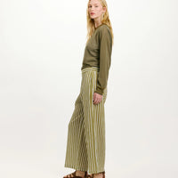 JUAN PANTS IN STRIPED COTTON AND SILK - CREAM/GREEN